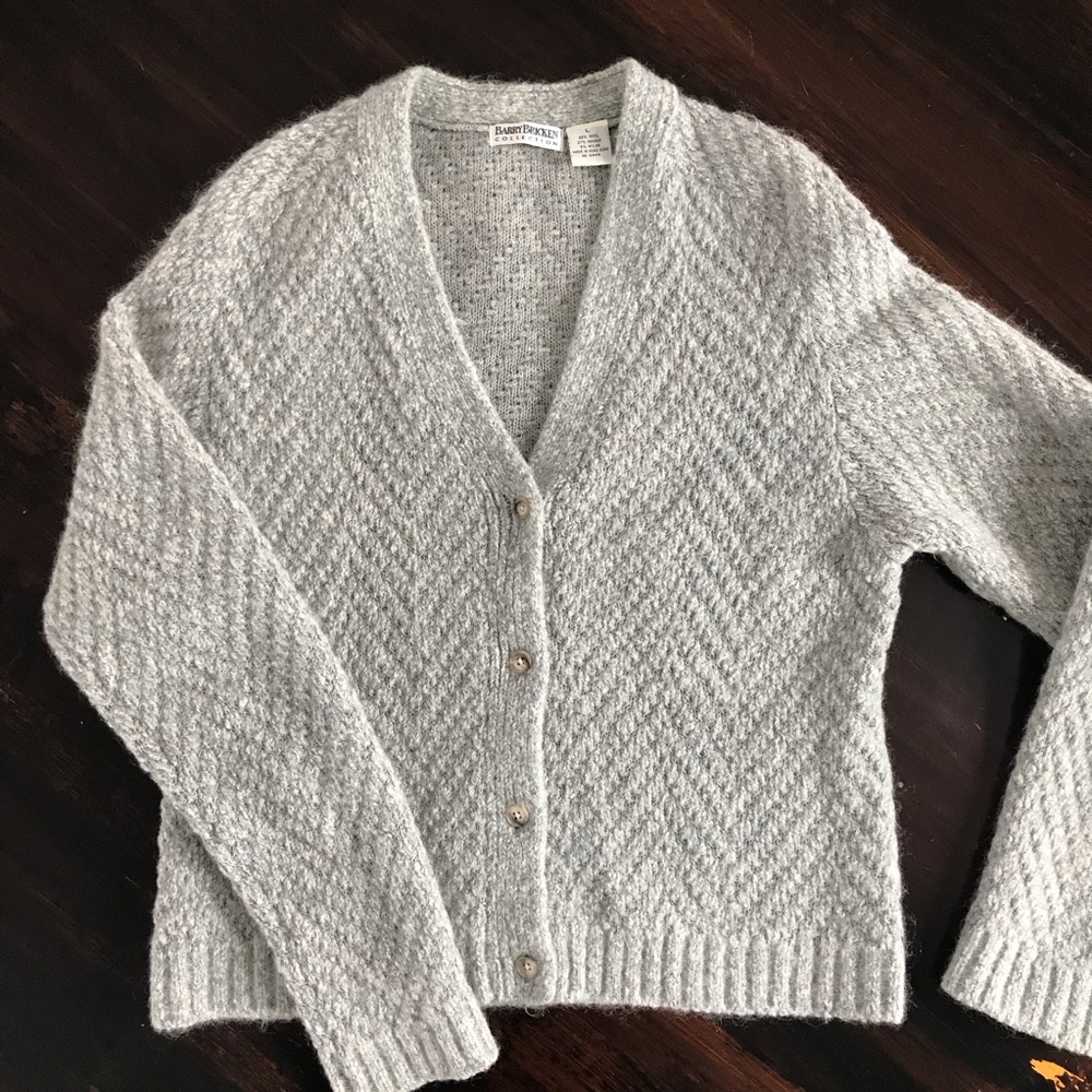 Wool + Mohair Gray Chevron Knit Button Cardigan